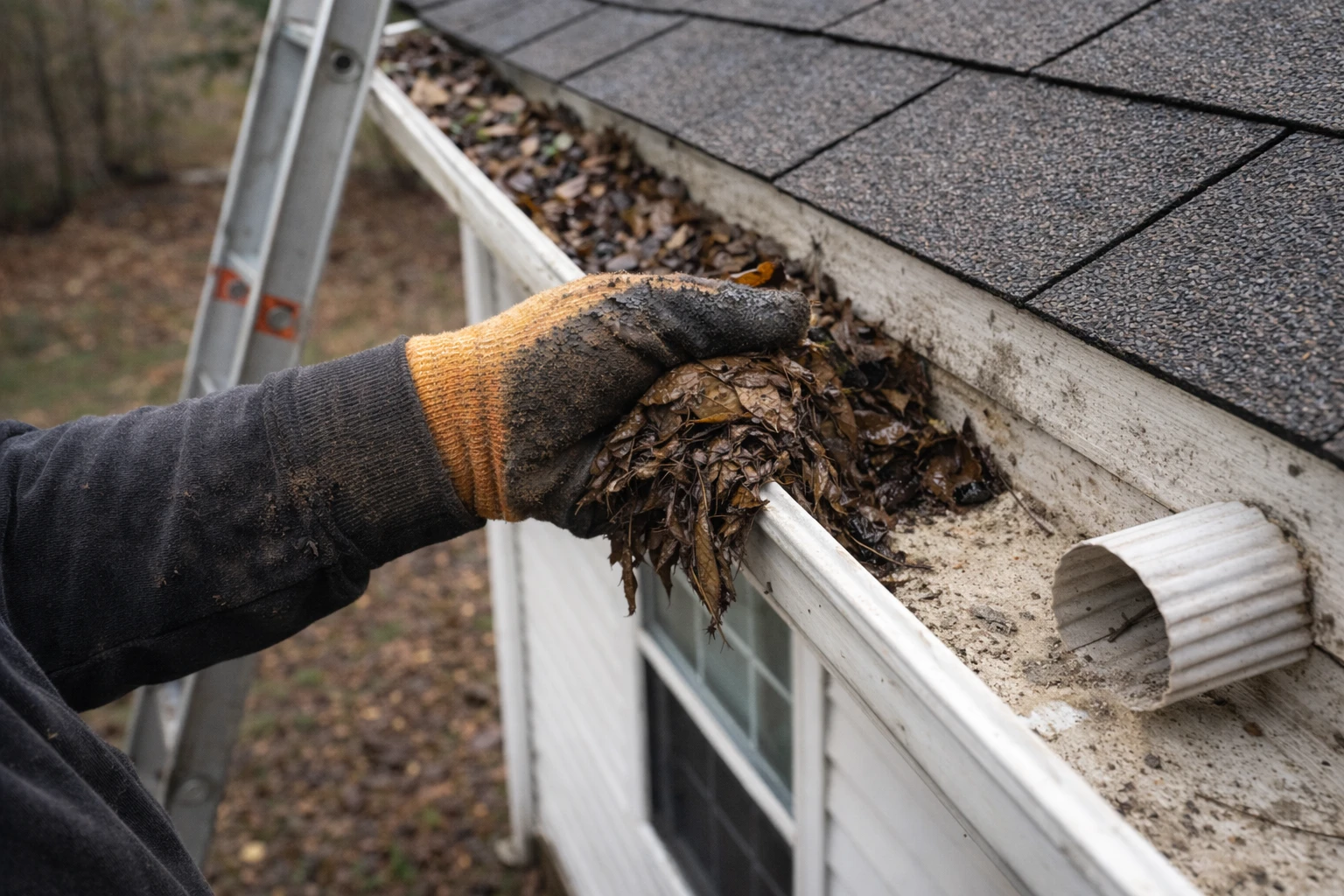Clean residential gutters on a house
