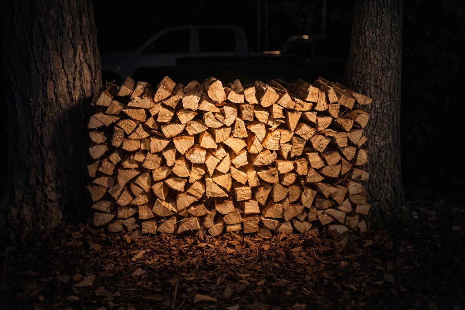 Stacked firewood logs ready for delivery
